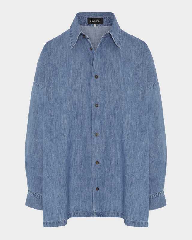 Cotton Poplin Angledtofront Side Seam Shirt With Collar Long